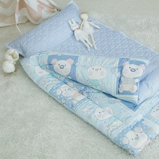 EziBaby 幼兒分離式印花午睡被+墊子+超細纖維枕頭, 藍色