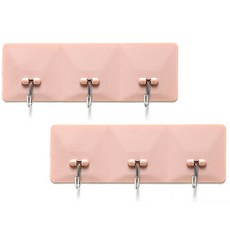 Life Point黏貼型3格多功能掛勾, 2件, 粉色的