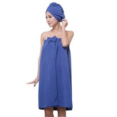 더자카 극세사 튜브탑 리본 샤워가운세트, 블루, 1개
