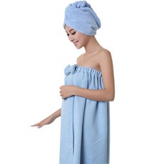 THE ZAKKA 扣式包髮巾+蝴蝶結浴袍, 淺藍, 1個