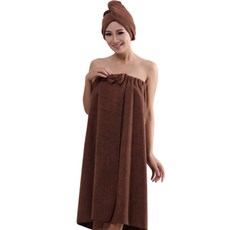 THE ZAKKA 扣式包髮巾+蝴蝶結浴袍, 棕色的, 1個