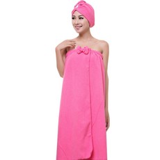 THE ZAKKA 扣式包髮巾+蝴蝶結浴袍, 亮粉色, 1個