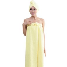 THE ZAKKA 扣式包髮巾+蝴蝶結浴袍, 黃色的, 1個