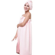 THE ZAKKA 扣式包髮巾+蝴蝶結浴袍, 粉色的, 1個