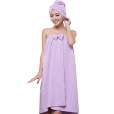 THE ZAKKA 扣式包髮巾+蝴蝶結浴袍, 紫色的, 1個