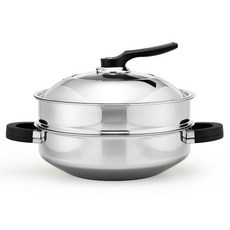 電磁爐適用3層不鏽鋼雙耳鍋具組, 單色, 雙耳炒鍋+蒸籠+鍋蓋, 1組