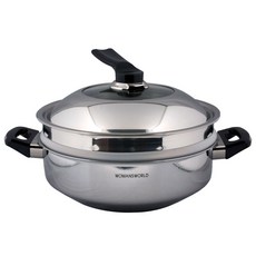 WOMANSWORLD 電磁爐適用3層不鏽鋼雙耳鍋具組, 1組, 雙耳炒鍋+蒸籠+鍋蓋, 單色