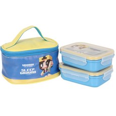 SANDBOX FRIENDS 雙層密封便當盒+便當袋 SBK-K0007, 混色, 1組