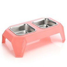 펫코디 애완동물 사각테이블형 2구 식기, 핑크, 1개