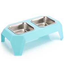 펫코디 애완동물 사각테이블형 2구 식기, 블루, 1개