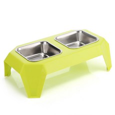 펫코디 애완동물 사각테이블형 2구 식기, 그린, 1개