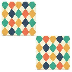 OWL LIVING 抽象木質杯墊 2入, 菱形