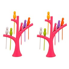 아울리빙 나무위 새 과일꽂이 세트 핑크, 2개입, 1개