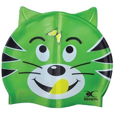 AQUWIN 新款老虎圖案兒童泳帽 CPP, 綠色, 1個