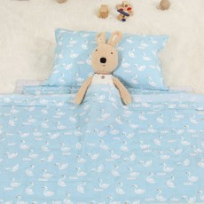 EziBaby 孩童用夏季一體式人造絲睡袋+鋪棉枕芯組, 天鵝款(藍色)