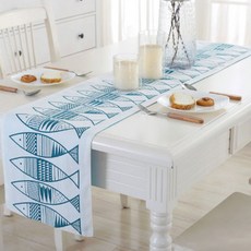 Owliving 魚兒插畫廚房餐桌旗, 30 x 148 cm, 藍色