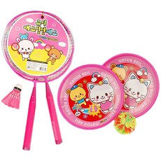 큐티 라켓 세트 + 불빛 캐치볼 배드민턴 완구, 핑크, 1개