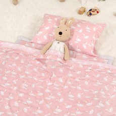 EziBaby 孩童用夏季可拆式人造絲睡袋+防蟎枕芯組, 天鵝款(粉色)