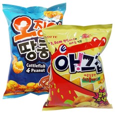 롯데제과 아! 그칩 치즈볼케이노 100g + 롯데 오징어땅콩 180g, 1세트