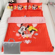 BEAUTE HOUSE 米奇午睡毯 B款 枕套+超細纖維枕芯+毛毯+手工絎縫墊+收納包, 米妮款 紅色