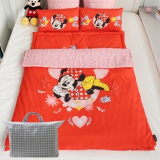 BEAUTE HOUSE 迪士尼孩童午睡毯子套組枕頭蓋 +四個季節枕頭 +毯子 +手束 +袋子 +袋子, 米妮款 紅色