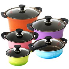 키친아트 꼬뜨 IH 인덕션 세라믹코팅 냄비세트 5종, 혼합색상, 편수 18cm + 양수 20cm + 양수 24cm + 전골 24cm +  곰솥 26cm