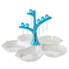 아울리빙 과일 꽂이 + 쟁반, 블루, 1세트