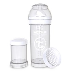 TWISTSHAKE 彩色奶瓶+蓋子+攪拌網+奶粉瓶+奶嘴 260ml, M(4~6個月), 白色