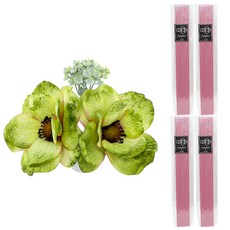 아제르퍼시픽 아트 플라워 스틱 세트 플라워 부케 뽀삐 2p + 디퓨저 스틱 40p, 부케 (그린), 스틱 (핑크), 1세트