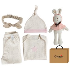 코니베이비 신생아용 오가닉 팅커벨 3종 + 오트밀 헤어밴드 + 꼬마토끼 코니 인형 + 선물박스