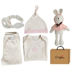 코니베이비 신생아용 오가닉 팅커벨 3종 + 도트 헤어밴드 + 꼬마토끼 코니 인형 + 선물박스