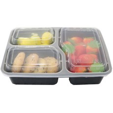 耐熱塑膠便當盒組 3格款 L號 黑色, 8入, 1組