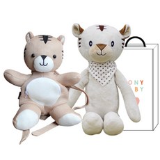 코니베이비 매쉬가방 티티 + 수면인형호랑이티티 애착인형 + 선물박스, 가방 (베이지), 애착인형 (아이보리), 1개