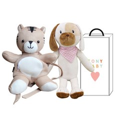 코니베이비 매쉬가방 티티 + 아기강아지두두 애착인형 + 선물박스, 가방 (베이지), 애착인형 (아이보리), 1개