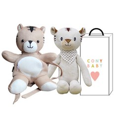 코니베이비 매쉬가방 티티 + 아기백호티티 애착인형 + 선물박스, 가방 (베이지), 애착인형 (아이보리), 1개
