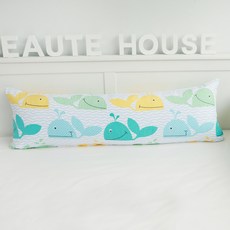 BEAUTE HOUSE 人造絲長枕頭套+枕芯, 大鯨魚款 藍色
