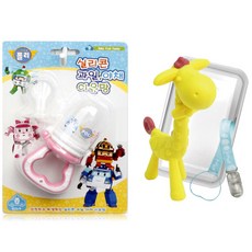 앙쥬 기린치발기 + 케이스 + 집게 + 로보카폴리 실리콘 과즙망, 핑크