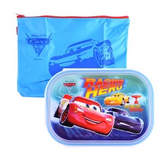 Cars 汽車總動員不鏽鋼餐盤便當盒組, 藍色, 袋子+便當盒