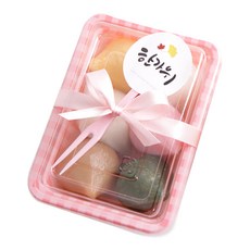 봄91 핑크체크 케이스 12p + 추석 아이콘 원형스티커 4종x3p + 벚꽃 공단리본 + 미니포크 핑크 12p 송편 포장세트, 1세트