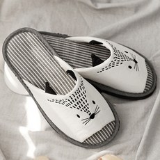 데코뷰 야옹이 자수 실내화, 화이트, 1개