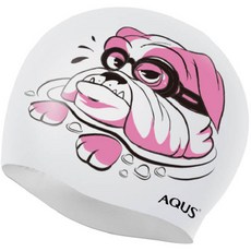 AQUS 矽膠泳帽 逃跑狗 AC1702, 白粉色