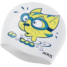 AQUS 矽膠泳帽 游泳貓咪 AC1701, 白色