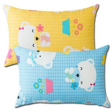 ECONY HOUSE 愛心熊 枕頭套 2件 + 枕芯 2件, 黃色, 藍色