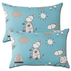 Iconi House Day Day 枕頭套 2入 + 枕芯 2入, 藍色