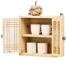 傳統門窗格紋雪松木多功能層架, 原木色, 2層