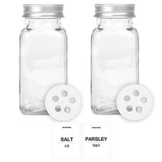 유리 양념통 사각 전용캡 180g, 1세트, 양념통 사각 2p + 조미료 전용캡 2p + 투명스티커(소금 + 파슬리)