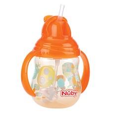 Nuby Click It重力球吸管學習杯, 橘色, 270ml, 1個
