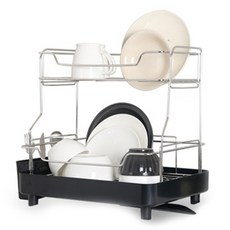 LIVING HAPPY 立式雙層餐具瀝水架, 黑色, 1組
