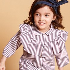 WISHKIDS 女童條文荷葉邊裝飾襯衫