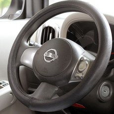 Leesscat Saffiano皮革方向盤套, 時尚黑